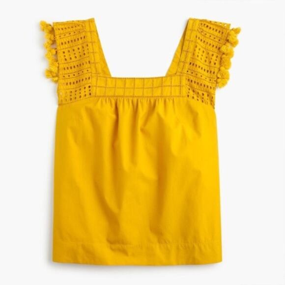 J. Crew Tops - 🆕 J. Crew Women's Yellow Eyelet Tassel‎ Trim Sleeveless Tank Top Size 14